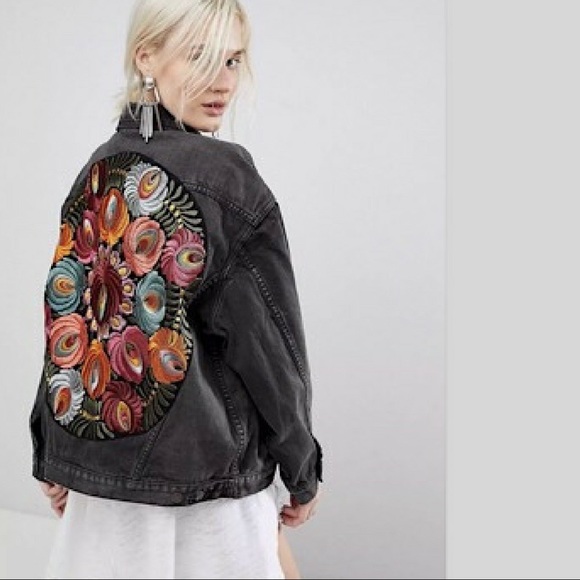 black embroidered jean jacket